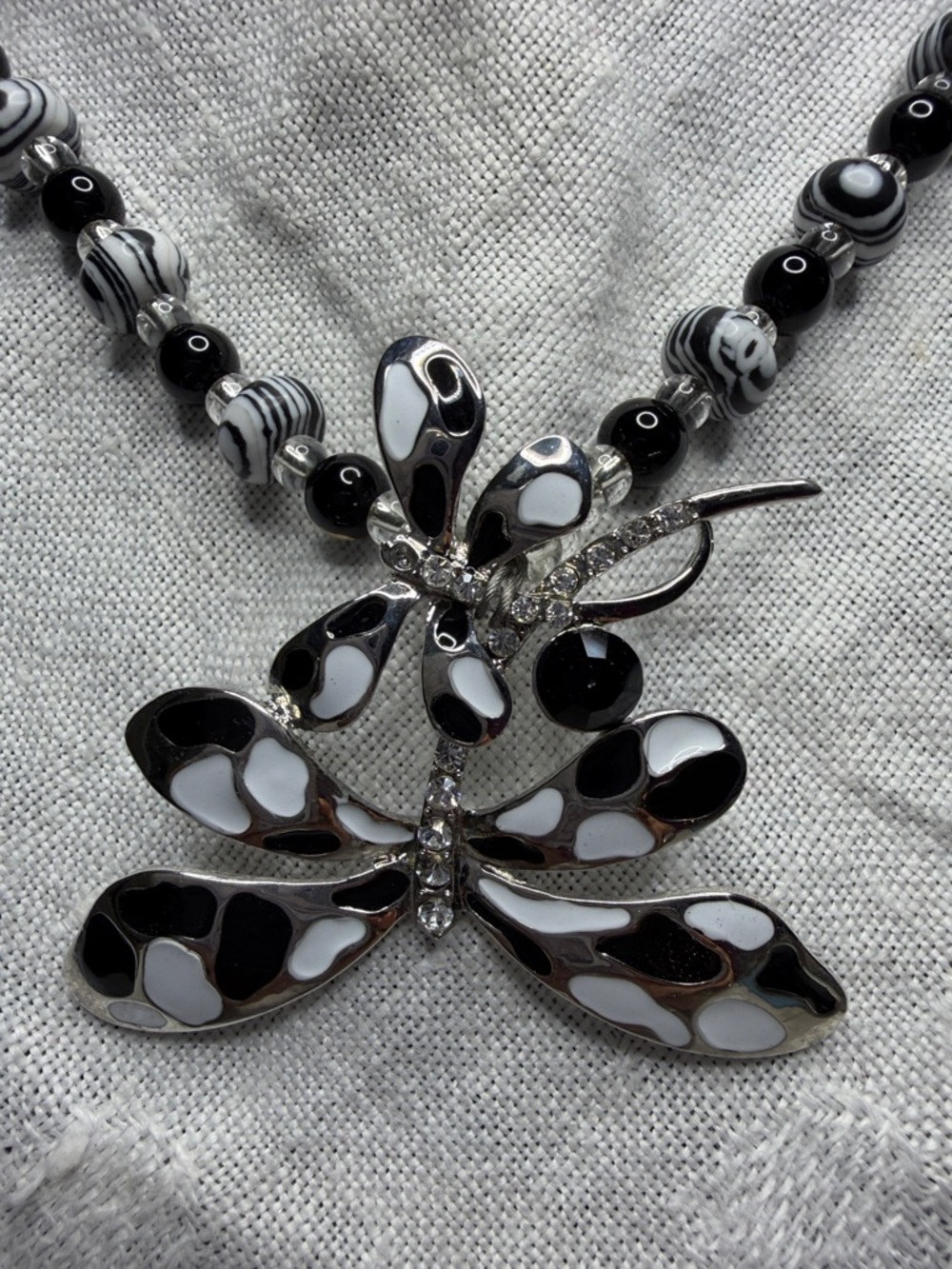 Black & White Enamel BUTTERFLY Pendant & Earrings Designed by Elise